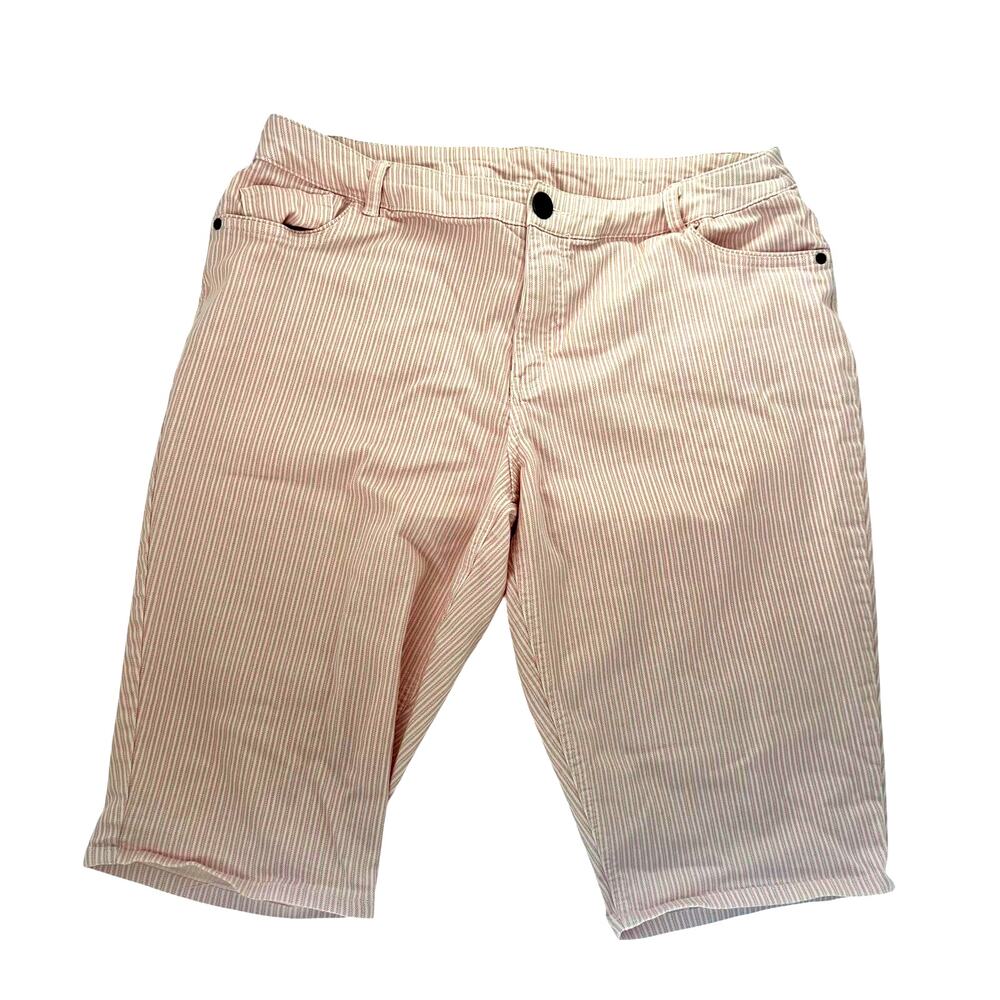 CJ Banks Red & White Seersucker Cropped Pant Capris 18W